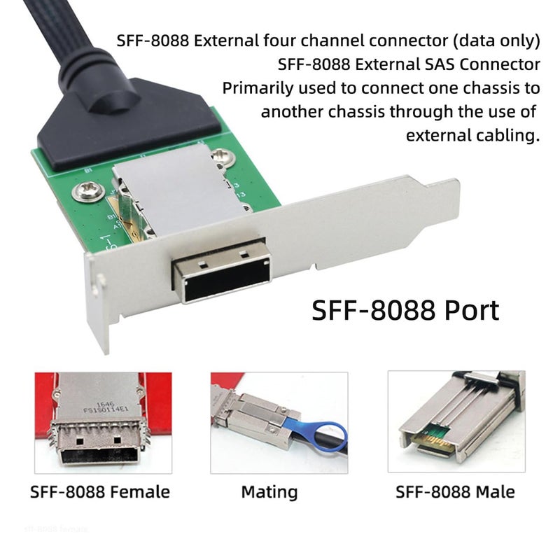 Cablecc Mini SAS SFF-8087 Male to External SFF-8088 Female Extension Internal Cable PCBA with Low Profile Bracket 50cm - Image 5